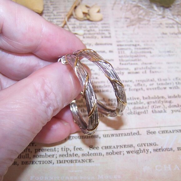 ARIVA Thaiand Sterling Silver 18K Yellow Gold Wrapped Hoop Earrings - Posts/Nuts - Picture 2 of 8